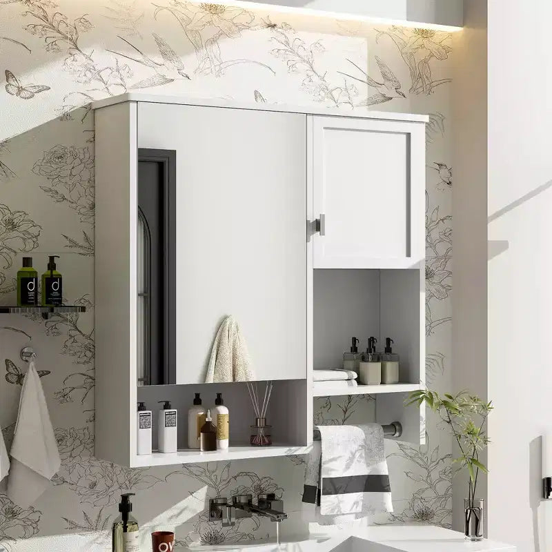 40 Medicine Cabinet with Mirror, Bathroom Storage Cabinet with Mirror Door Shelves Glass Door for Bathroom White