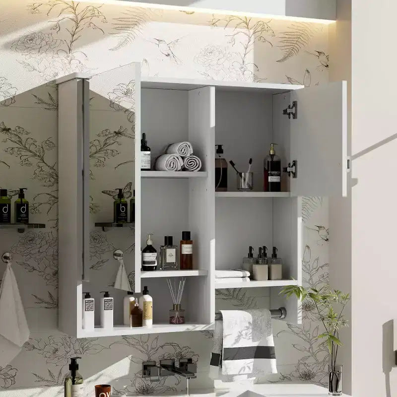 40 Medicine Cabinet with Mirror, Bathroom Storage Cabinet with Mirror Door Shelves Glass Door for Bathroom White