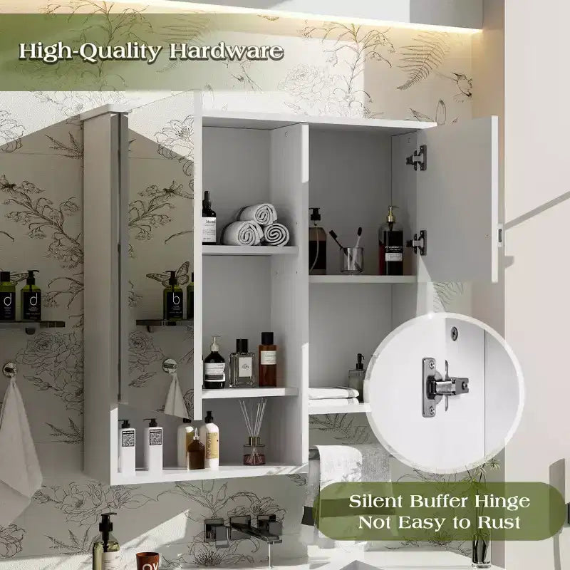 40 Medicine Cabinet with Mirror, Bathroom Storage Cabinet with Mirror Door Shelves Glass Door for Bathroom White