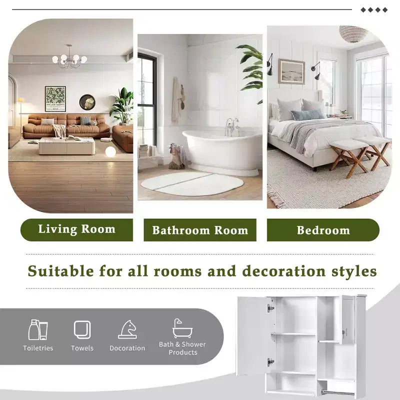 40 Medicine Cabinet with Mirror, Bathroom Storage Cabinet with Mirror Door Shelves Glass Door for Bathroom White