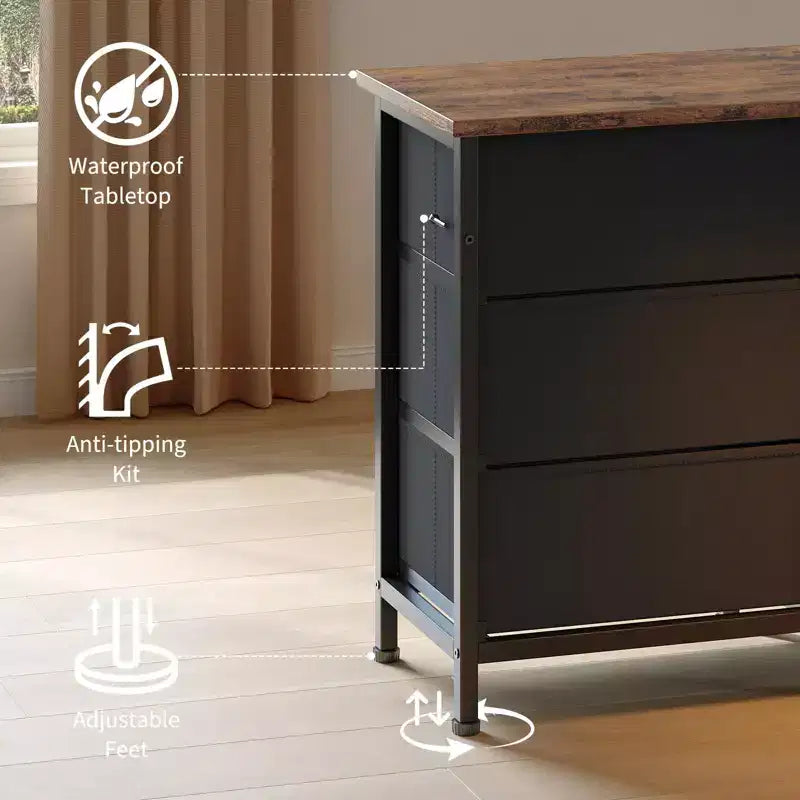 70-Inch Long Dresser TV Stand with 13 Fabric Drawers, Power Outlets & LED Lights