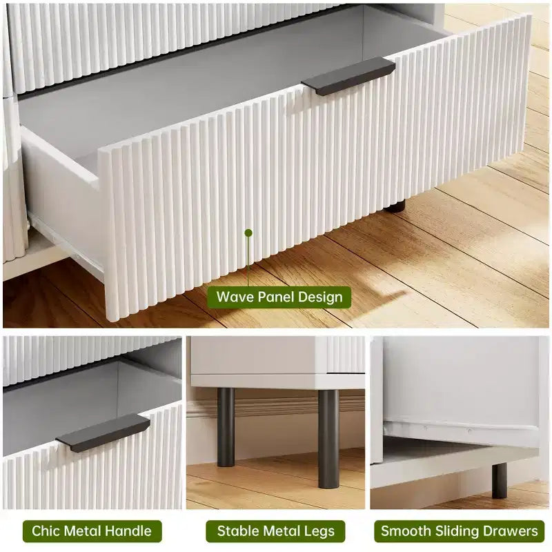 Fluted 6-Drawer Double Dresser with Metal Legs & Handles