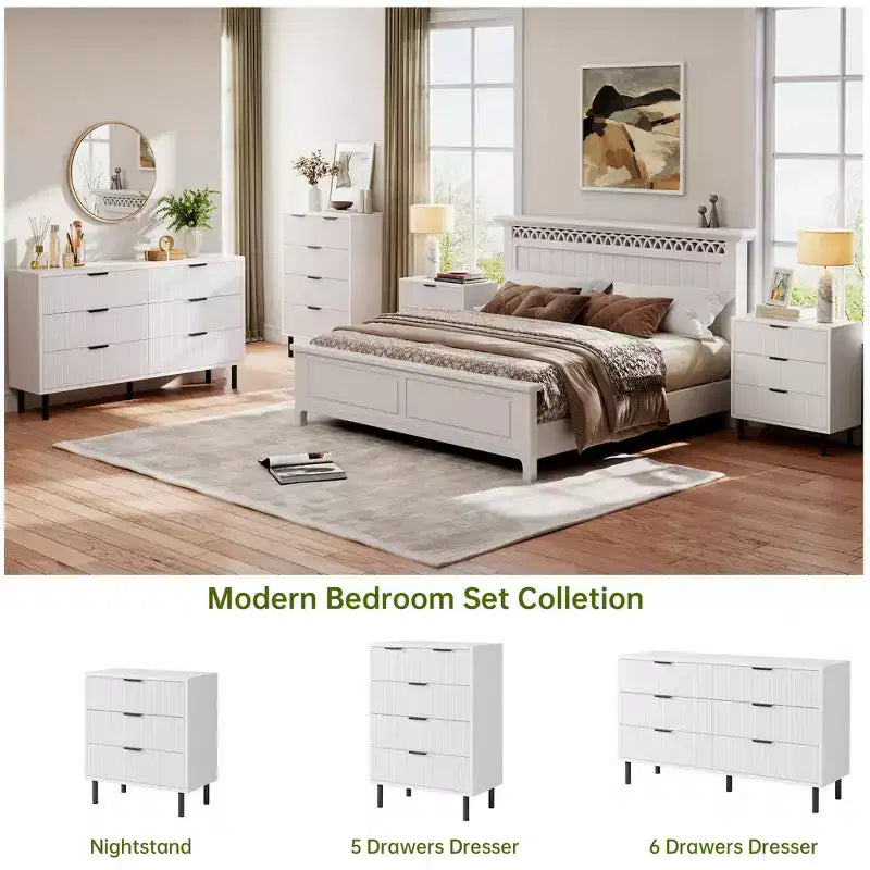 Fluted 6-Drawer Double Dresser with Metal Legs & Handles
