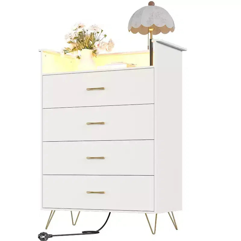 4-Drawer Wood Dresser with LED Lights & Charging Station