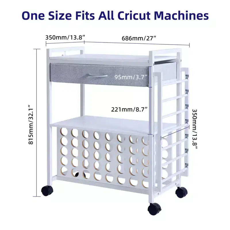 47" Rolling Craft Cart Storage Stand with Drawer, Vinyl Roll Holder & Hooks