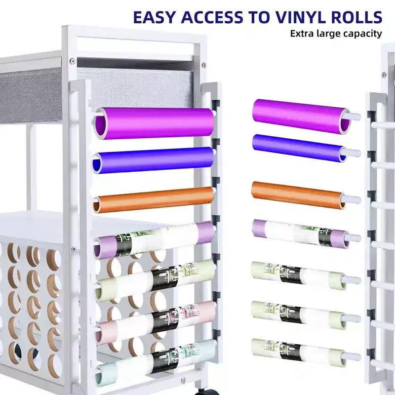47" Rolling Craft Cart Storage Stand with Drawer, Vinyl Roll Holder & Hooks