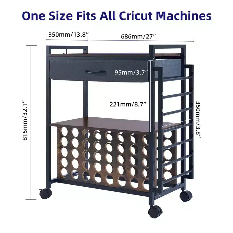47" Rolling Craft Cart Storage Stand with Drawer, Vinyl Roll Holder & Hooks
