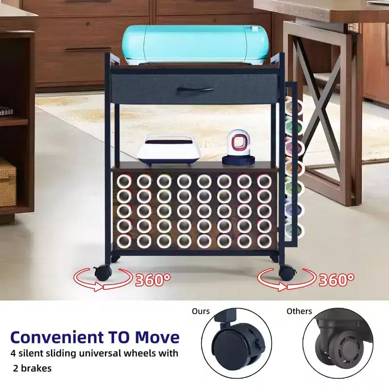 47" Rolling Craft Cart Storage Stand with Drawer, Vinyl Roll Holder & Hooks
