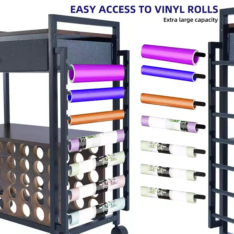 47" Rolling Craft Cart Storage Stand with Drawer, Vinyl Roll Holder & Hooks