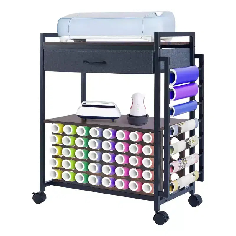47" Rolling Craft Cart Storage Stand with Drawer, Vinyl Roll Holder & Hooks