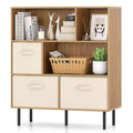 Costway 6-Cube Bookshelf with 3 Removable Folding Fabric Drawers Metal Legs for Living Room Natural/White