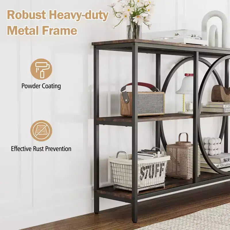 Brown & White Industrial Console Table with 3-Tier Open Shelves, 1-Person Assembly