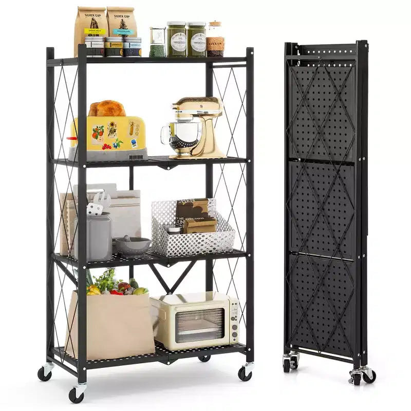 Costway 4-tier Foldable Storage Shelving Unit w/4 Universal Wheels for Kitchen Study