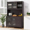Dark Gray Kitchen Pantry Cabinet with LED Lights & Power Outlet, Glass Doors, 3 Drawers, 1-Person Assembly