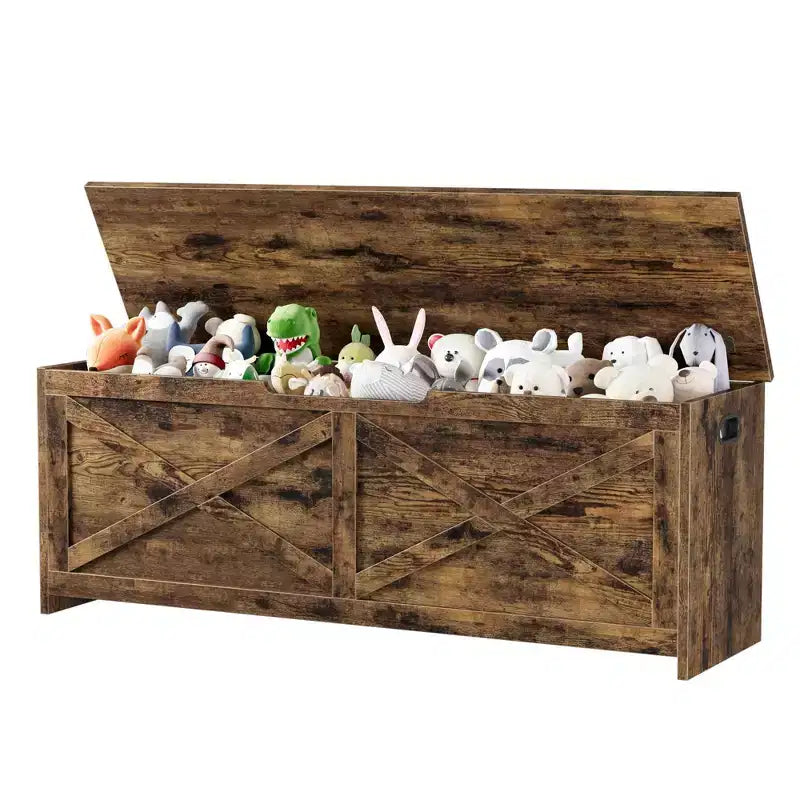 Wooden Storage Bench with Safety Hinges, Large Shoe Bench for Entryway, Living Room, and Bedroom, Easy Assembly