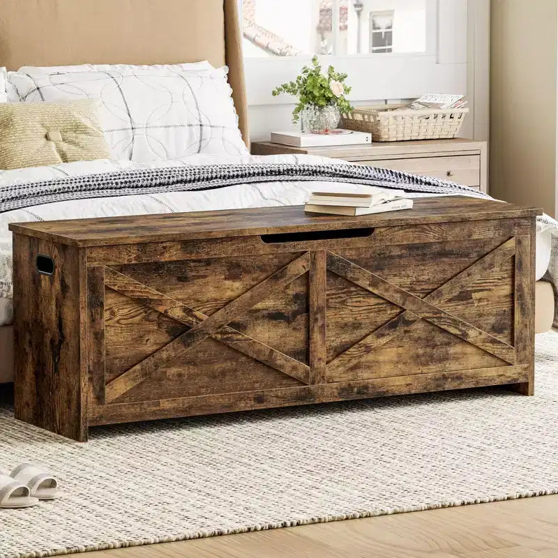 Wooden Storage Bench with Safety Hinges, Large Shoe Bench for Entryway, Living Room, and Bedroom