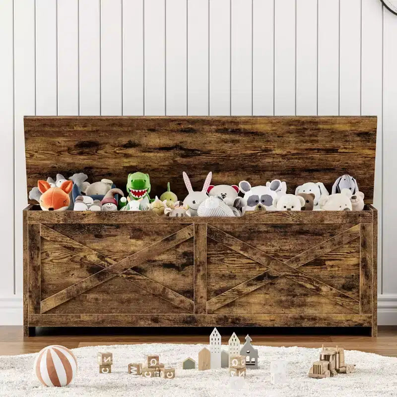 Wooden Storage Bench with Safety Hinges, Large Shoe Bench for Entryway, Living Room, and Bedroom