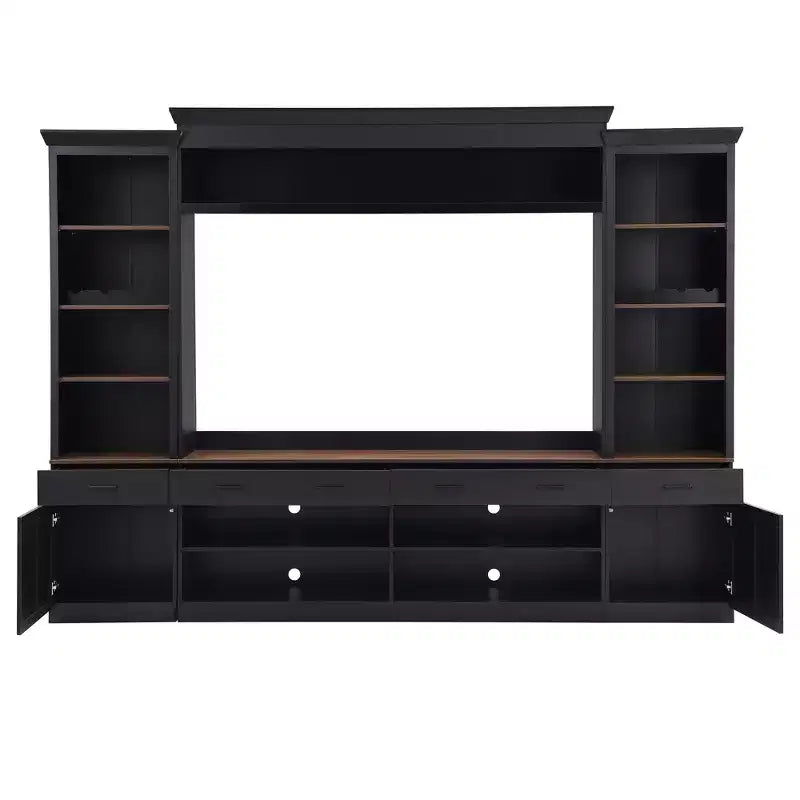 70" TV Entertainment Wall Unit with Bridge, Mid-Century Media Console with Bookshelf