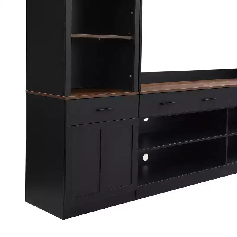 70" TV Entertainment Wall Unit with Bridge, Mid-Century Media Console with Bookshelf