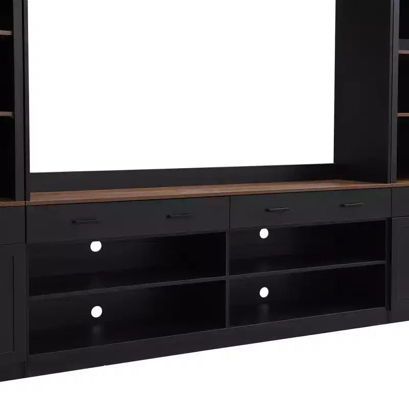 70" TV Entertainment Wall Unit with Bridge, Mid-Century Media Console with Bookshelf