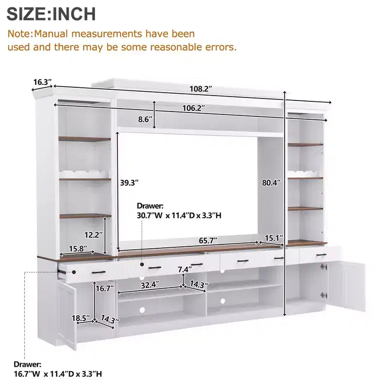70" TV Entertainment Wall Unit with Bridge, Mid-Century Media Console with Bookshelf