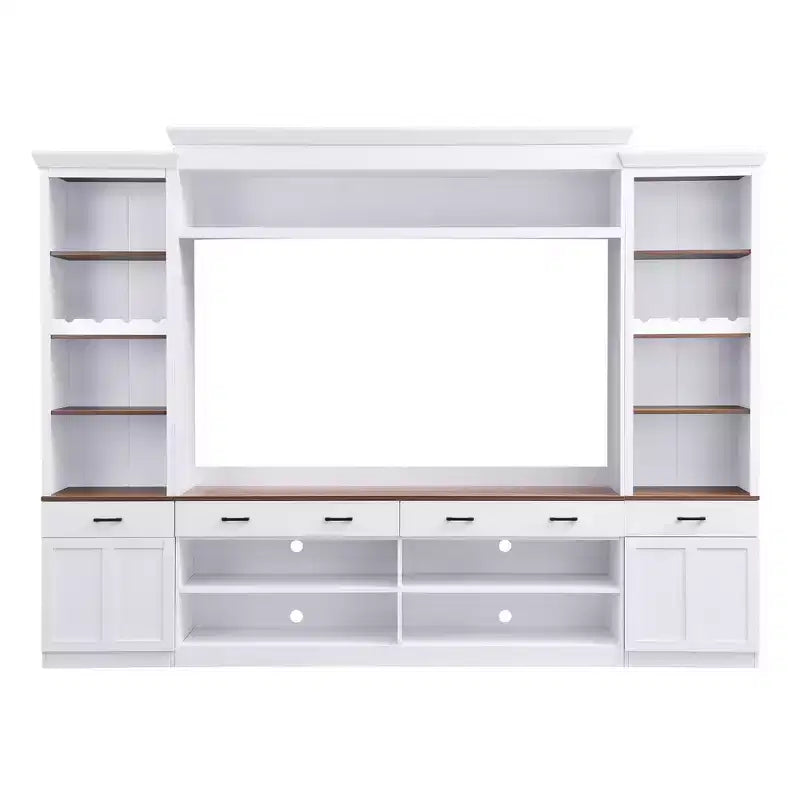 70" TV Entertainment Wall Unit with Bridge, Mid-Century Media Console with Bookshelf