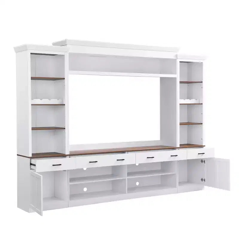 70" TV Entertainment Wall Unit with Bridge, Mid-Century Media Console with Bookshelf
