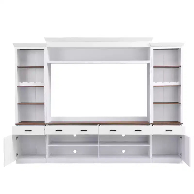70" TV Entertainment Wall Unit with Bridge, Mid-Century Media Console with Bookshelf