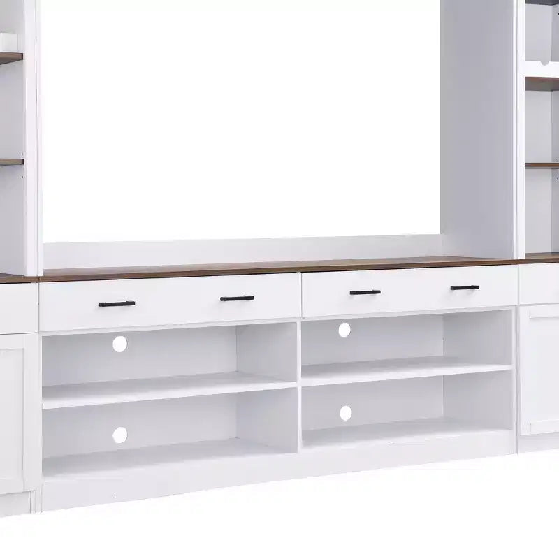 70" TV Entertainment Wall Unit with Bridge, Mid-Century Media Console with Bookshelf