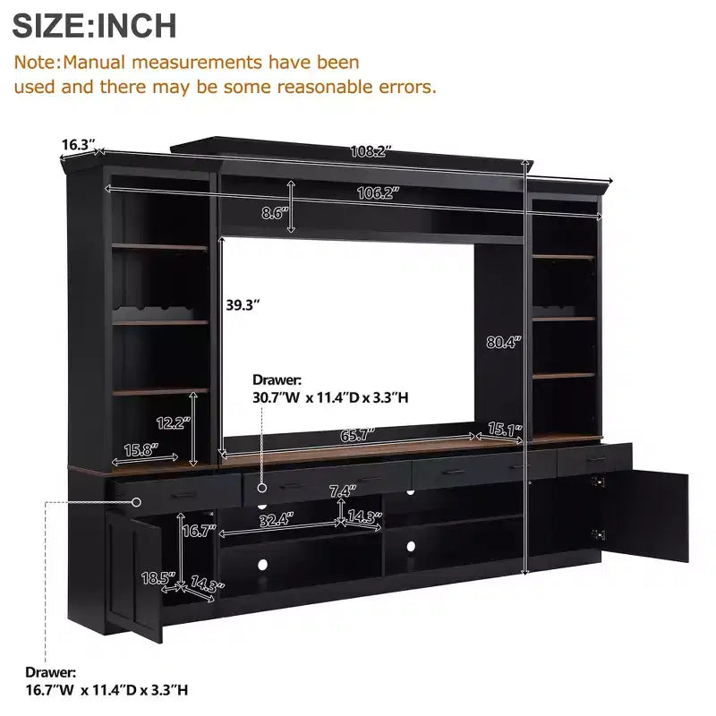 70" TV Entertainment Wall Unit with Bridge, Mid-Century Media Console with Bookshelf
