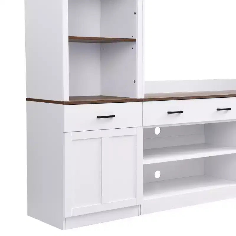 70" TV Entertainment Wall Unit with Bridge, Mid-Century Media Console with Bookshelf