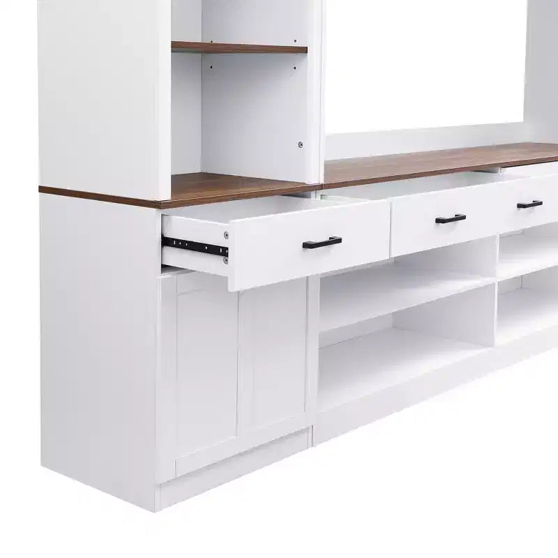 70" TV Entertainment Wall Unit with Bridge, Mid-Century Media Console with Bookshelf