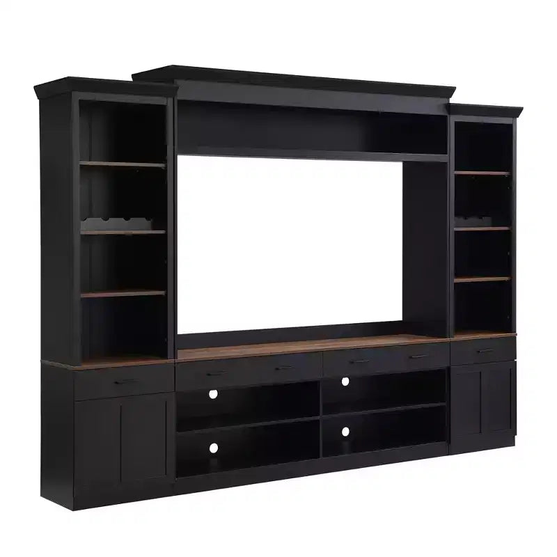 70" TV Entertainment Wall Unit with Bridge, Mid-Century Media Console with Bookshelf