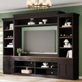 Entertainment Wall Unit with Bridge for 70 inch TV, Mid-Century Large Media Console with Bookshelf and Adjustable Shelves