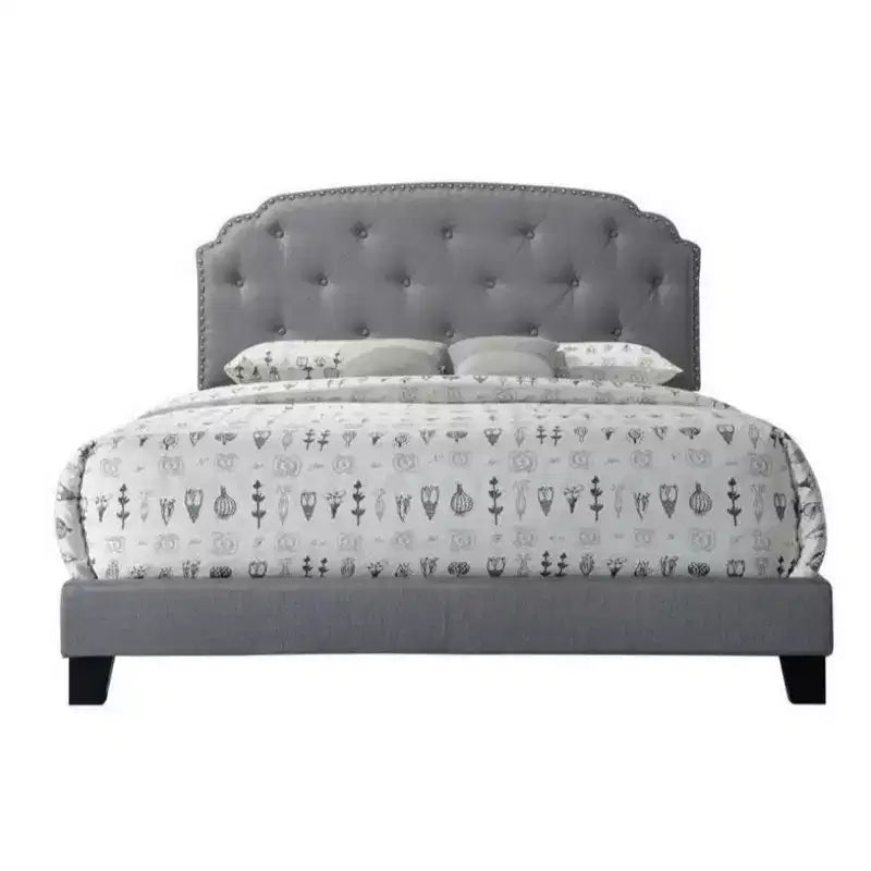 Queen Bed, Gray Fabric