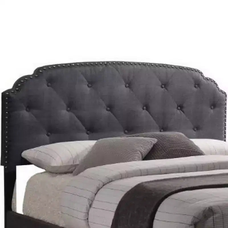 Queen Bed, Gray Fabric