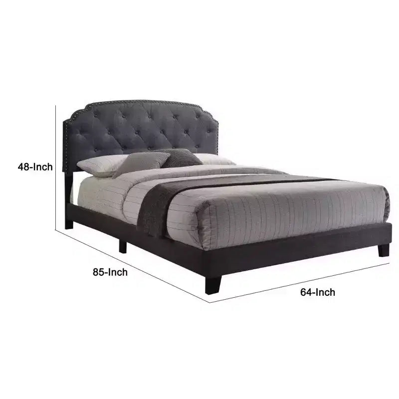 Queen Bed, Gray Fabric