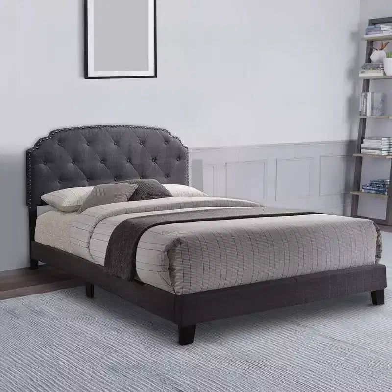 Queen Bed, Gray Fabric