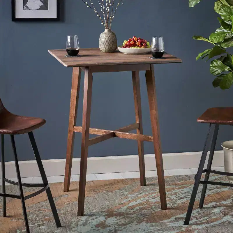 Modern Rectangle Bar Table Walnut Finish - Chic High-Top, Pub Style, Seats 4