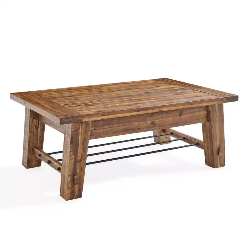 Alaterre Furniture Durango Industrial Wood Coffee Table Dark Brown: Rustic Acacia & Steel, Fixed Shelf