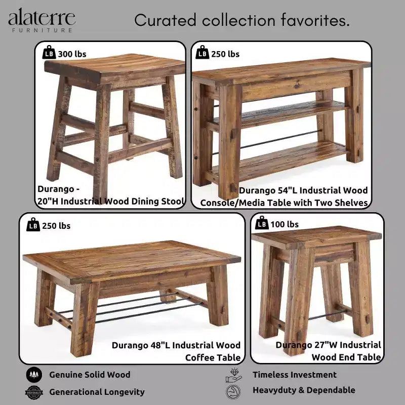 Industrial Wood Coffee Table Dark Brown: Rustic Acacia & Steel, Fixed Shelf