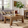 Industrial Wood Coffee Table Dark Brown: Rustic Acacia & Steel, Fixed Shelf