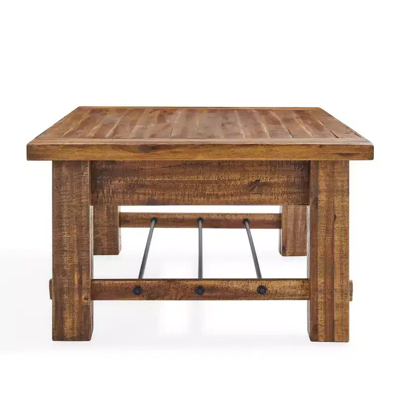 Industrial Wood Coffee Table Dark Brown: Rustic Acacia & Steel, Fixed Shelf