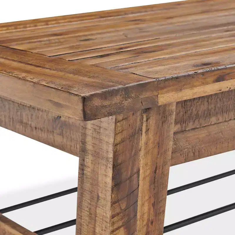 Industrial Wood Coffee Table Dark Brown: Rustic Acacia & Steel, Fixed Shelf