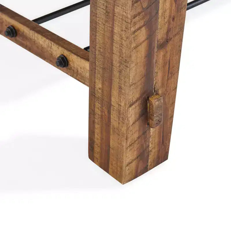 Industrial Wood Coffee Table Dark Brown: Rustic Acacia & Steel, Fixed Shelf