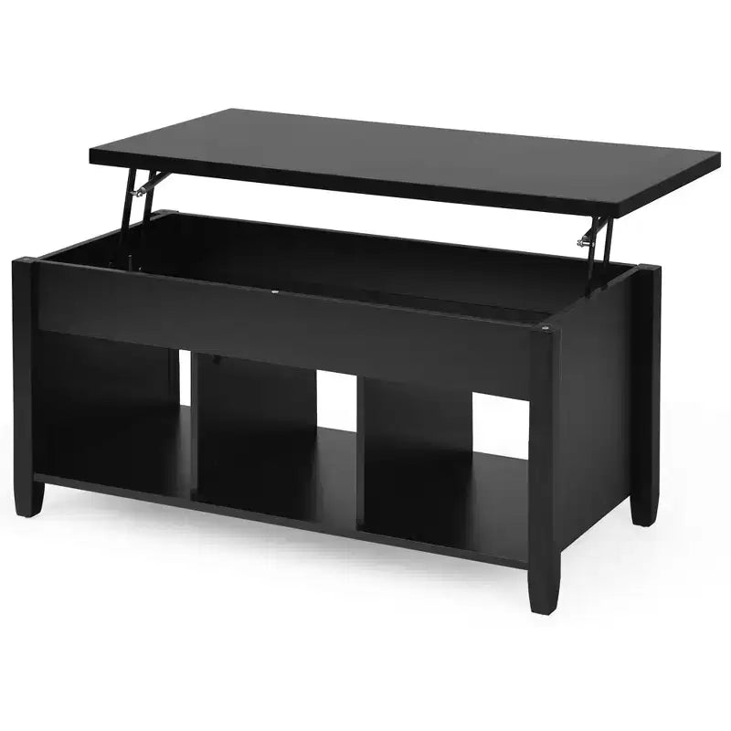 Lift Top Coffee Table w/ Hidden Compartment and Storage Shelves Black