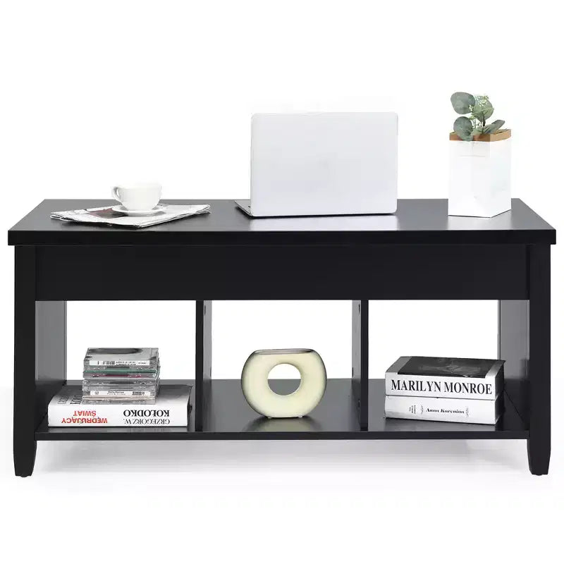Lift Top Coffee Table w/ Hidden Compartment and Storage Shelves Black
