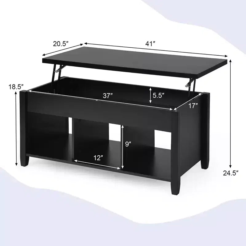 Lift Top Coffee Table w/ Hidden Compartment and Storage Shelves Black