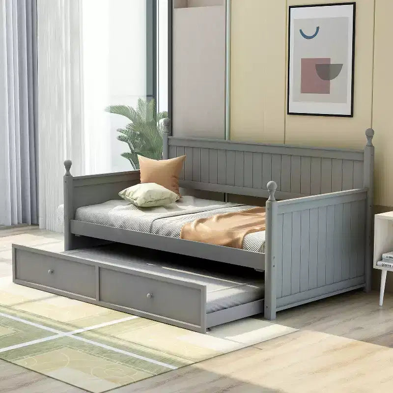Twin Size Wood Daybed with Trundle Bed-ModernLuxe