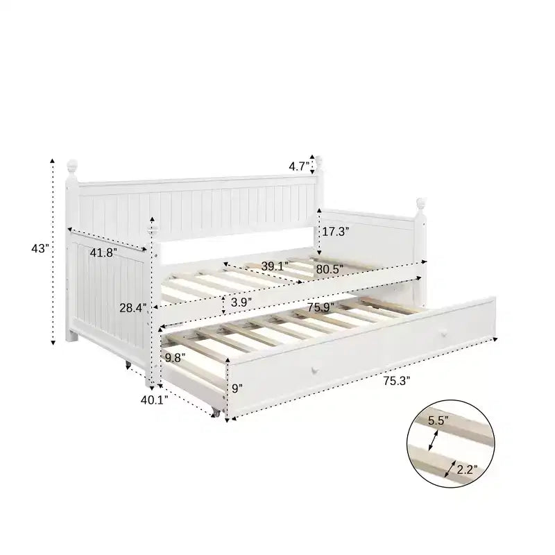 Twin Size Wood Daybed with Trundle Bed